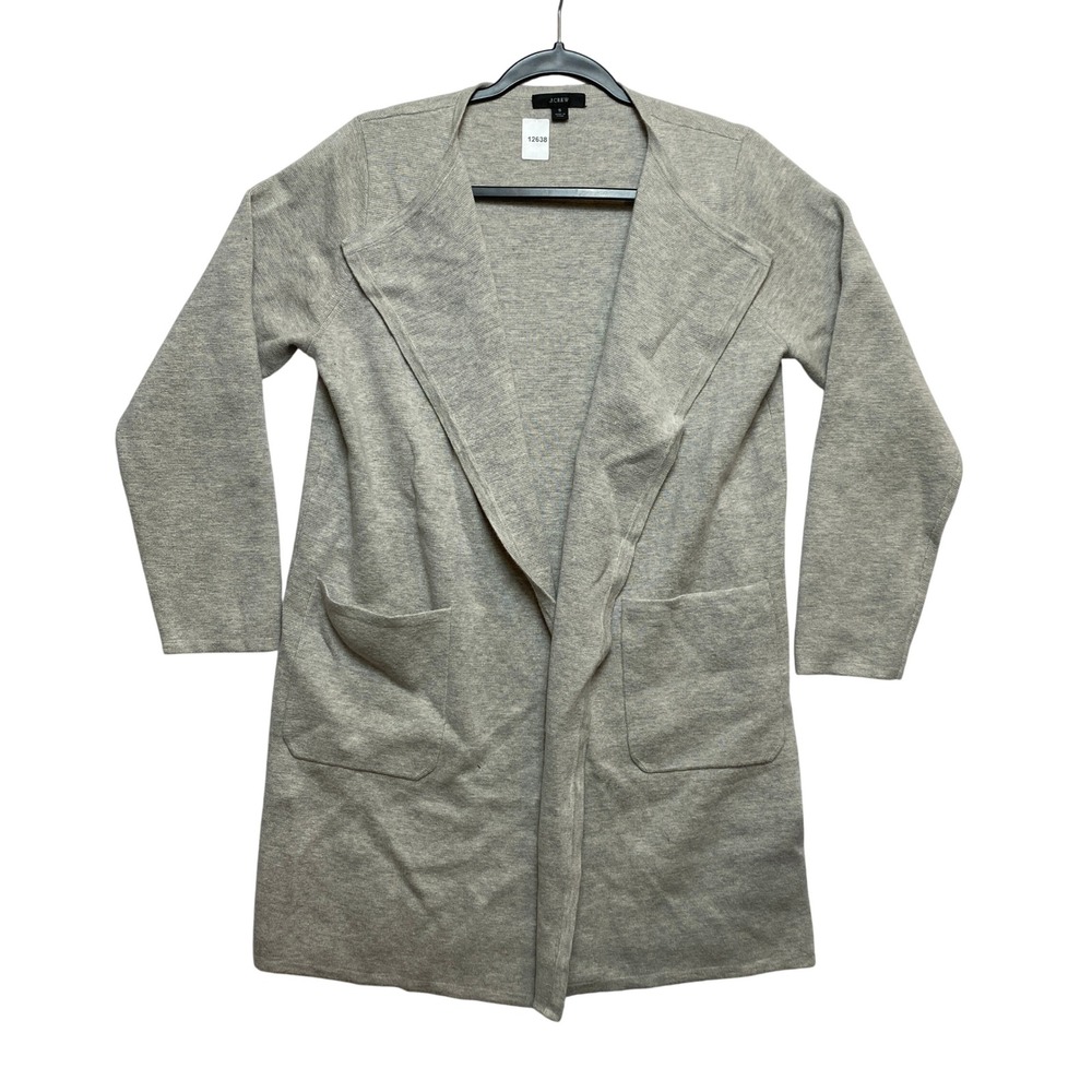 J.Crew Cardigan Womens Small Gray Open Front Draped Pocket Merino Wool Blend